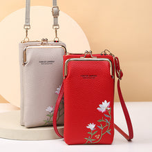 Load image into Gallery viewer, Flower Embroidery Phone Bag With Lock Buckle Outdoor Long Wallet Fashion Shoulder And Crossbody Bags