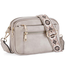 Load image into Gallery viewer, Triple-zipper Shoulder Bag With Floral Embroidered Straps Fashion Colorblock Multi-functional Crossbody Bags For Women