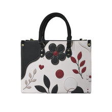 Load image into Gallery viewer, Black Flower Craft PU Leather Handbag-Large (Model 1747)