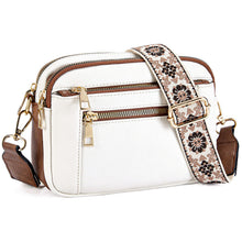 Load image into Gallery viewer, Triple-zipper Shoulder Bag With Floral Embroidered Straps Fashion Colorblock Multi-functional Crossbody Bags For Women