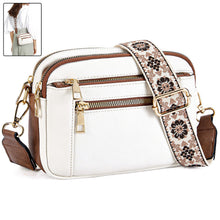 Load image into Gallery viewer, Triple-zipper Shoulder Bag With Floral Embroidered Straps Fashion Colorblock Multi-functional Crossbody Bags For Women