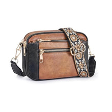 Load image into Gallery viewer, Triple-zipper Shoulder Bag With Floral Embroidered Straps Fashion Colorblock Multi-functional Crossbody Bags For Women