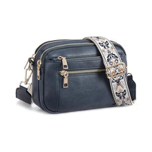 Load image into Gallery viewer, Triple-zipper Shoulder Bag With Floral Embroidered Straps Fashion Colorblock Multi-functional Crossbody Bags For Women