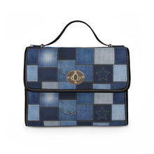 Load image into Gallery viewer, Blue Jean Squares Waterproof Canvas Bag