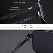 Load image into Gallery viewer, BARCUR Polarized Men Sunglasses Square Stainless Steel Frame TR90 Sun glasses Oculos De Sol gafas
