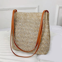 Load image into Gallery viewer, Women Crossbody Shoulder Bag Knitted Straw Messenger Satchel Handbag Bucket Bag Vintage Bucket Straw Beach Bags Women Totes