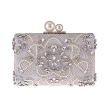 Load image into Gallery viewer, Apricot Silver Crystal Clutch Bags Handmade Beaded Pearl Wedding Clutch Purse Luxury Handbags Women Shoulder Bags ZD1361