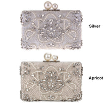 Load image into Gallery viewer, Apricot Silver Crystal Clutch Bags Handmade Beaded Pearl Wedding Clutch Purse Luxury Handbags Women Shoulder Bags ZD1361