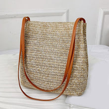 Load image into Gallery viewer, Women Crossbody Shoulder Bag Knitted Straw Messenger Satchel Handbag Bucket Bag Vintage Bucket Straw Beach Bags Women Totes