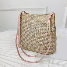 Load image into Gallery viewer, Women Crossbody Shoulder Bag Knitted Straw Messenger Satchel Handbag Bucket Bag Vintage Bucket Straw Beach Bags Women Totes