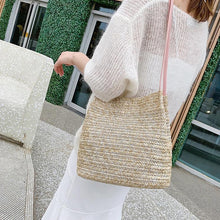 Load image into Gallery viewer, Women Crossbody Shoulder Bag Knitted Straw Messenger Satchel Handbag Bucket Bag Vintage Bucket Straw Beach Bags Women Totes