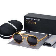 Load image into Gallery viewer, BARCUR Steampunk Men Sunglasses Men Brand Driving Polarized Sunglasses Round Sun Glasses Aluminum Magnesium oculos de sol male