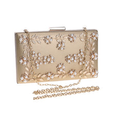 Load image into Gallery viewer, Fashion New Women Evening Clutch Bags PU Chain Shoulder Handbags Leaf Metal Beaded Evening Purse Messenger Bags