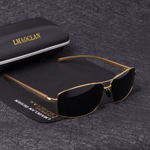 Load image into Gallery viewer, LMAOCLAN Brand Aluminium Magnesium Polarized Gold Sunglasses Men UV400 Classic Male Square Glasses Driving Eyewear Gafas Oculos