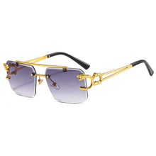 Load image into Gallery viewer, SHAUNA Fashion Metal Leopard Rimless Sunglasses Double Bridges Gradient Ocean Film Shades UV400