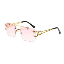 Load image into Gallery viewer, SHAUNA Fashion Metal Leopard Rimless Sunglasses Double Bridges Gradient Ocean Film Shades UV400