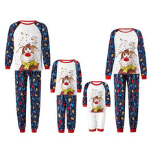 Load image into Gallery viewer, Blotona Christmas Family Matching Pajamas Outfits Adult Kids Elk Print Tops+Colorful Lights Prin Pants Sleepwear Set Baby Romper