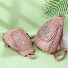 Load image into Gallery viewer, New Embroidery Orchid Women Backpack Casual 3 in 1 Backpack For Teenage Girls Soft Washed PU Leather Chest Bags For Women Sac