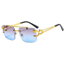 Load image into Gallery viewer, SHAUNA Fashion Metal Leopard Rimless Sunglasses Double Bridges Gradient Ocean Film Shades UV400