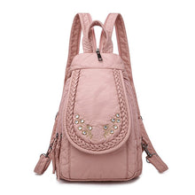 Load image into Gallery viewer, New Embroidery Orchid Women Backpack Casual 3 in 1 Backpack For Teenage Girls Soft Washed PU Leather Chest Bags For Women Sac