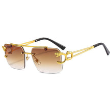 Load image into Gallery viewer, SHAUNA Fashion Metal Leopard Rimless Sunglasses Double Bridges Gradient Ocean Film Shades UV400