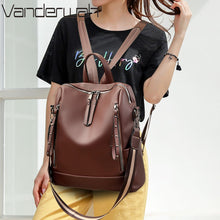 Load image into Gallery viewer, Brand Luxury Backpacks Soft Leather Waterproof Bagpack Preppy Style Young Student Bags Multifunction Mochilas Feminina Sac A Dos