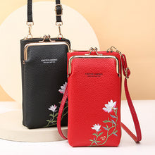 Load image into Gallery viewer, Flower Embroidery Phone Bag With Lock Buckle Outdoor Long Wallet Fashion Shoulder And Crossbody Bags