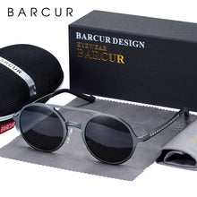 Load image into Gallery viewer, BARCUR Steampunk Men Sunglasses Men Brand Driving Polarized Sunglasses Round Sun Glasses Aluminum Magnesium oculos de sol male