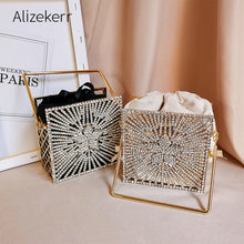 Load image into Gallery viewer, Shiny star Diamonds Evening Bags Women 2020 New Luxury Rhinestone Metal Cage Clutch Purse Female Chic Hollow Out Shoulder Bags