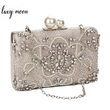 Load image into Gallery viewer, Apricot Silver Crystal Clutch Bags Handmade Beaded Pearl Wedding Clutch Purse Luxury Handbags Women Shoulder Bags ZD1361