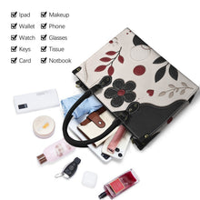 Load image into Gallery viewer, Black Flower Craft PU Leather Handbag-Large (Model 1747)
