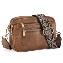 Load image into Gallery viewer, Triple-zipper Shoulder Bag With Floral Embroidered Straps Fashion Colorblock Multi-functional Crossbody Bags For Women
