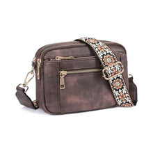 Load image into Gallery viewer, Triple-zipper Shoulder Bag With Floral Embroidered Straps Fashion Colorblock Multi-functional Crossbody Bags For Women
