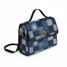 Load image into Gallery viewer, Blue Jean Squares Waterproof Canvas Bag
