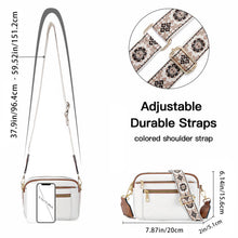 Load image into Gallery viewer, Triple-zipper Shoulder Bag With Floral Embroidered Straps Fashion Colorblock Multi-functional Crossbody Bags For Women
