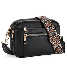 Load image into Gallery viewer, Triple-zipper Shoulder Bag With Floral Embroidered Straps Fashion Colorblock Multi-functional Crossbody Bags For Women
