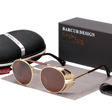 Load image into Gallery viewer, BARCUR Round Polarized Sunglasses Gothic Steampunk Sunglasses Men Women Vintage Shades UV400
