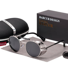 Load image into Gallery viewer, BARCUR Round Polarized Sunglasses Gothic Steampunk Sunglasses Men Women Vintage Shades UV400
