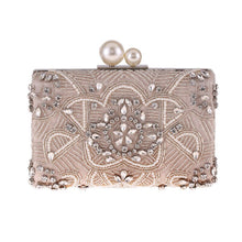 Load image into Gallery viewer, Apricot Silver Crystal Clutch Bags Handmade Beaded Pearl Wedding Clutch Purse Luxury Handbags Women Shoulder Bags ZD1361
