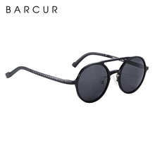 Load image into Gallery viewer, BARCUR Steampunk Men Sunglasses Men Brand Driving Polarized Sunglasses Round Sun Glasses Aluminum Magnesium oculos de sol male

