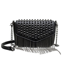 Load image into Gallery viewer, Fashion Tassel Diamonds Brand Design Mini Chain Shoulder Bag Crossbody Black Leather Rivets Female Bolsa Sac A Main

