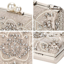 Load image into Gallery viewer, Apricot Silver Crystal Clutch Bags Handmade Beaded Pearl Wedding Clutch Purse Luxury Handbags Women Shoulder Bags ZD1361

