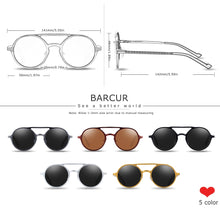 Load image into Gallery viewer, BARCUR Vintage Aluminum Magnesium Sun glass Men Polarized Sunglasses Round Steampunk Shades Brand Designer Eyewear
