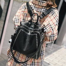 Load image into Gallery viewer, Luxury Women Genuine Leather Backpack Rivet Multifunctional Shoulder Bag Female Retro Travel Bag Teenage Girls Fashion Schoolbag
