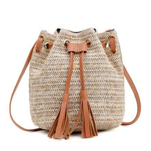 Load image into Gallery viewer, Women Crossbody Shoulder Bag Knitted Straw Messenger Satchel Handbag Bucket Bag Vintage Bucket Straw Beach Bags Women Totes
