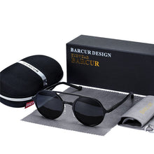 Load image into Gallery viewer, BARCUR Steampunk Men Sunglasses Men Brand Driving Polarized Sunglasses Round Sun Glasses Aluminum Magnesium oculos de sol male
