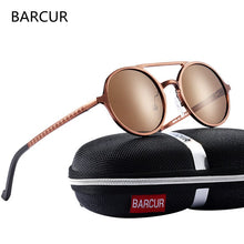 Load image into Gallery viewer, BARCUR Steampunk Men Sunglasses Men Brand Driving Polarized Sunglasses Round Sun Glasses Aluminum Magnesium oculos de sol male
