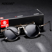 Load image into Gallery viewer, Kdeam Happy Clip On Sunglasses Men Removable Round Glasses Steampunk Women Carve Design Sunglass With Brand Box
