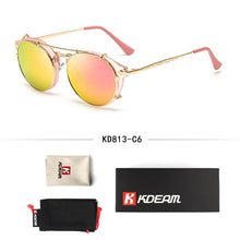 Load image into Gallery viewer, Kdeam Happy Clip On Sunglasses Men Removable Round Glasses Steampunk Women Carve Design Sunglass With Brand Box
