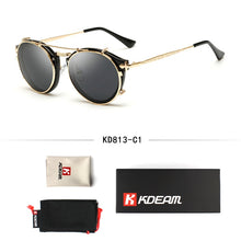 Load image into Gallery viewer, Kdeam Happy Clip On Sunglasses Men Removable Round Glasses Steampunk Women Carve Design Sunglass With Brand Box
